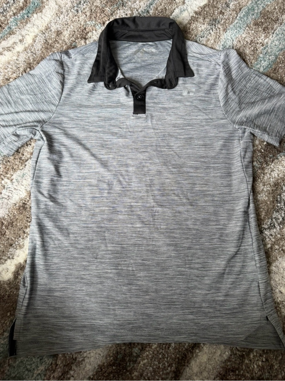 Russell Grey Heather Polo Shirt with Black Collar boys size L 10/12